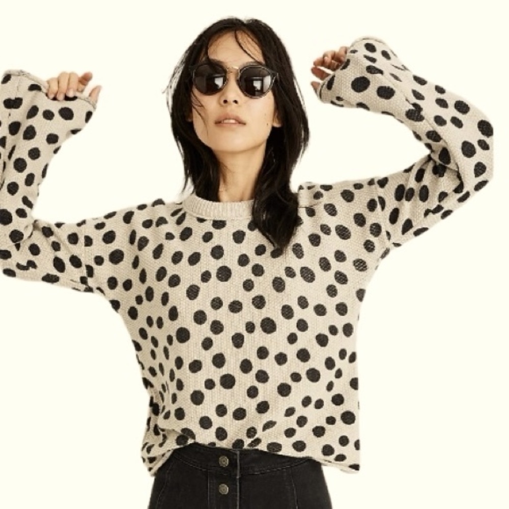 Madewell Tan and Black Dot Crewneck Sweater